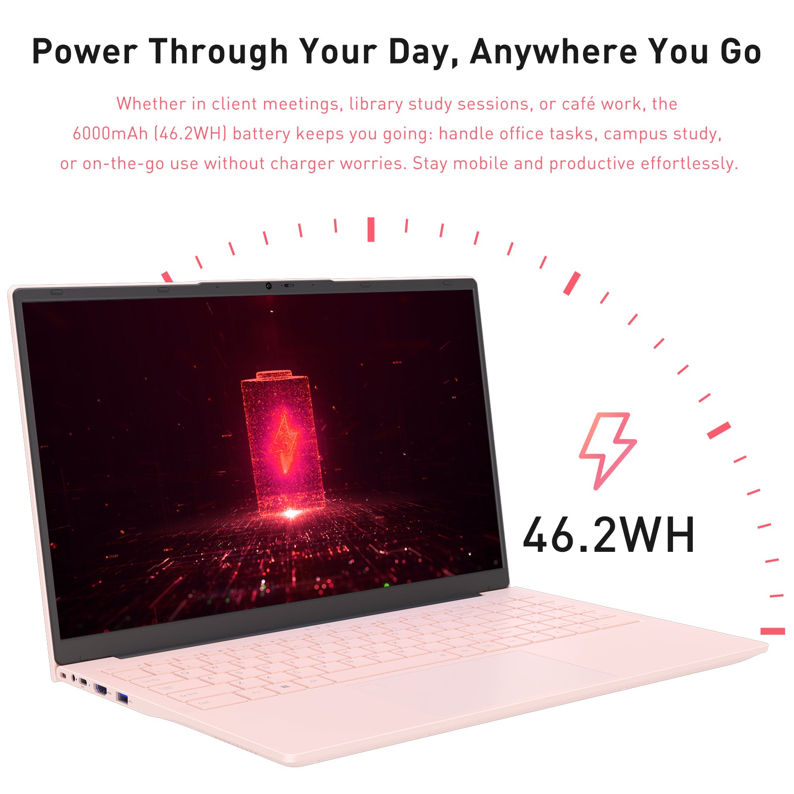 auusda 15.6" FHD IPS Laptop, 16GB RAM + 512GB SATA SSD, Fingerprint & Backlit Keyboard | USB 3.0/2.0, Full-Featured Type-C, HDMI, 6000mAh Battery, Pink Laptops Computer