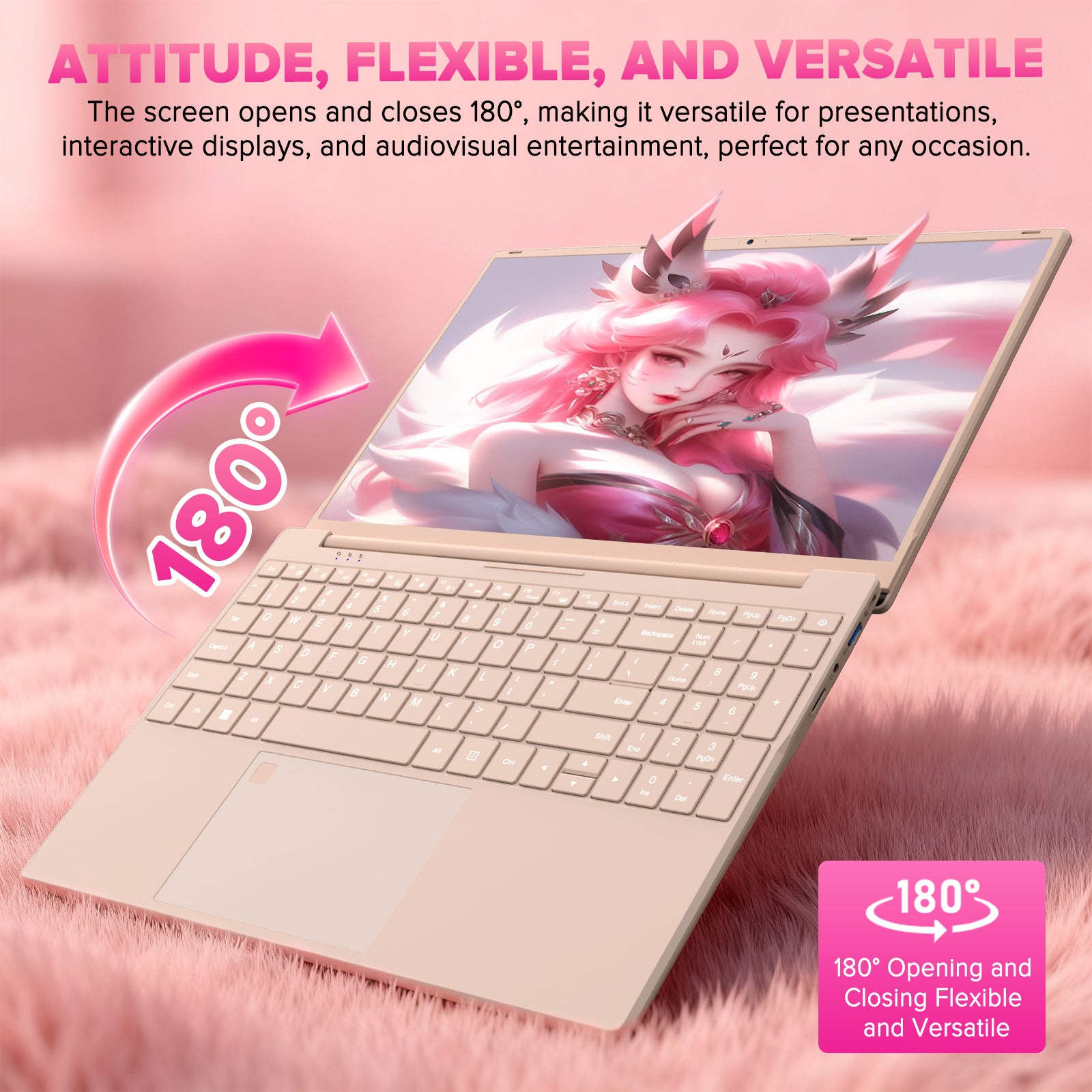 auusda 15.6Inch Laptop, 32GB Dual Channel RAM, 1TB SSD, up to 2.80 GHz, Fingerprint Unlock, Backlit Keyboard - Ideal for Students & Professionals,  6000mAh, USB3.0*2, Pink Computer