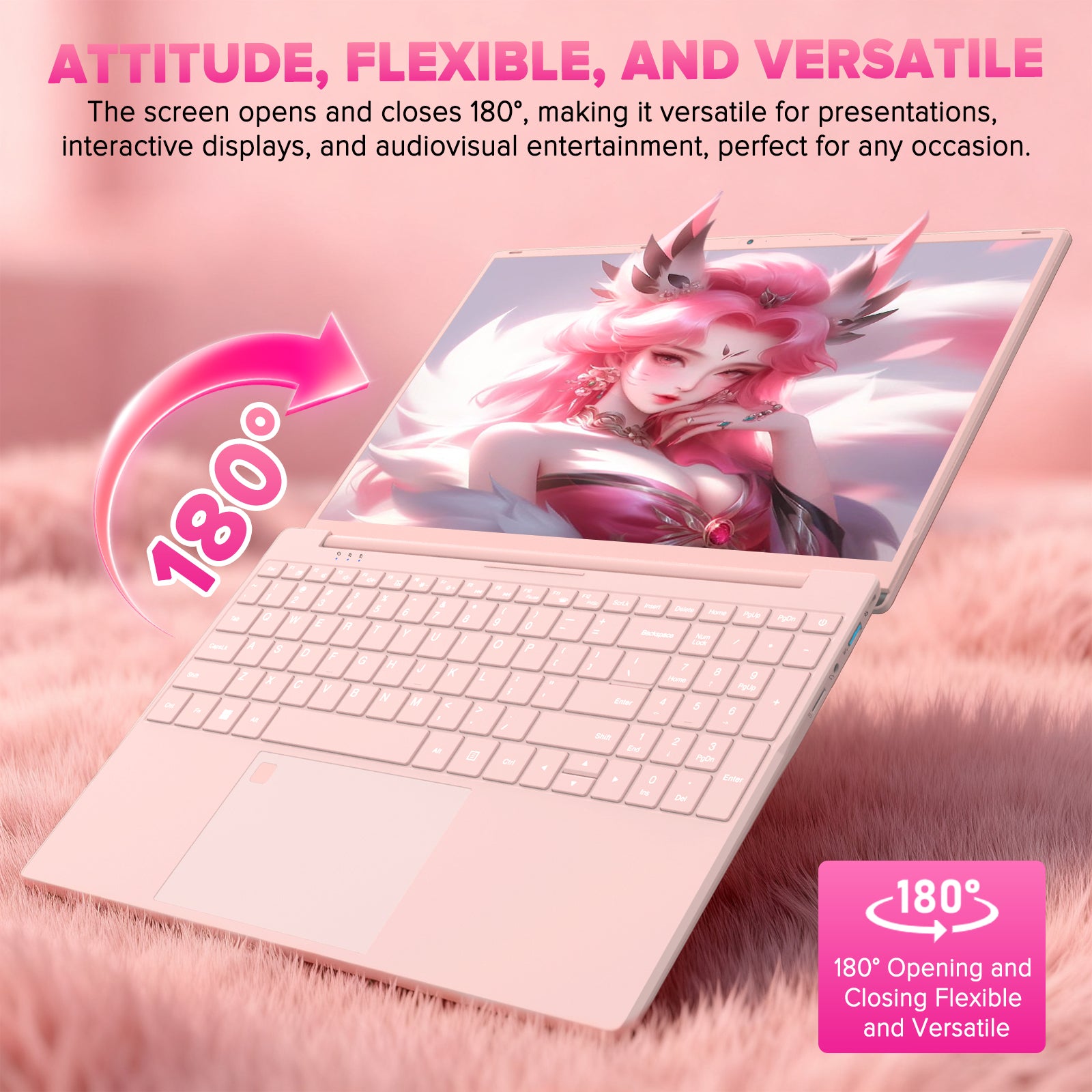 auusda 15.6" FHD IPS Pink Laptop, Quad Core N5100 High Speed CPU, 8GB Dual RAM 512GB SSD, 6000mAh, USB3.0, Fingerprint Unlock, Backlit Keyboard - Ideal for Students & Business, Girl's Laptop computer