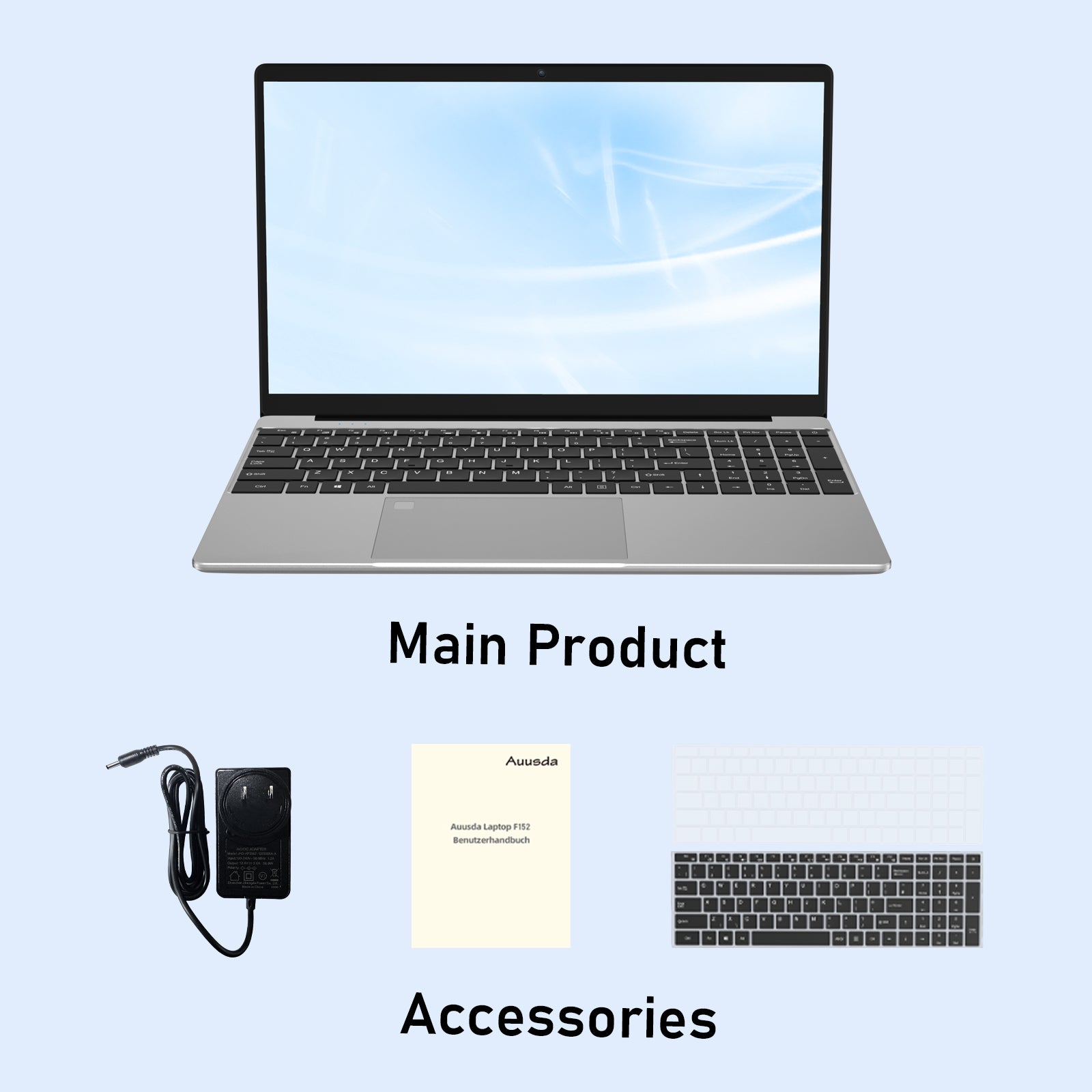 auusda T152A 15.6" IPS Laptop, Intel N95 Processor, 16GB DDR4 RAM, 1TB NVMe SSD, UHD Graphics, 1920×1080 Full HD, 2.4G/5G WiFi, BT 5.0, Mini HDMI, Windows 11 Pro, 8000mAh Battery