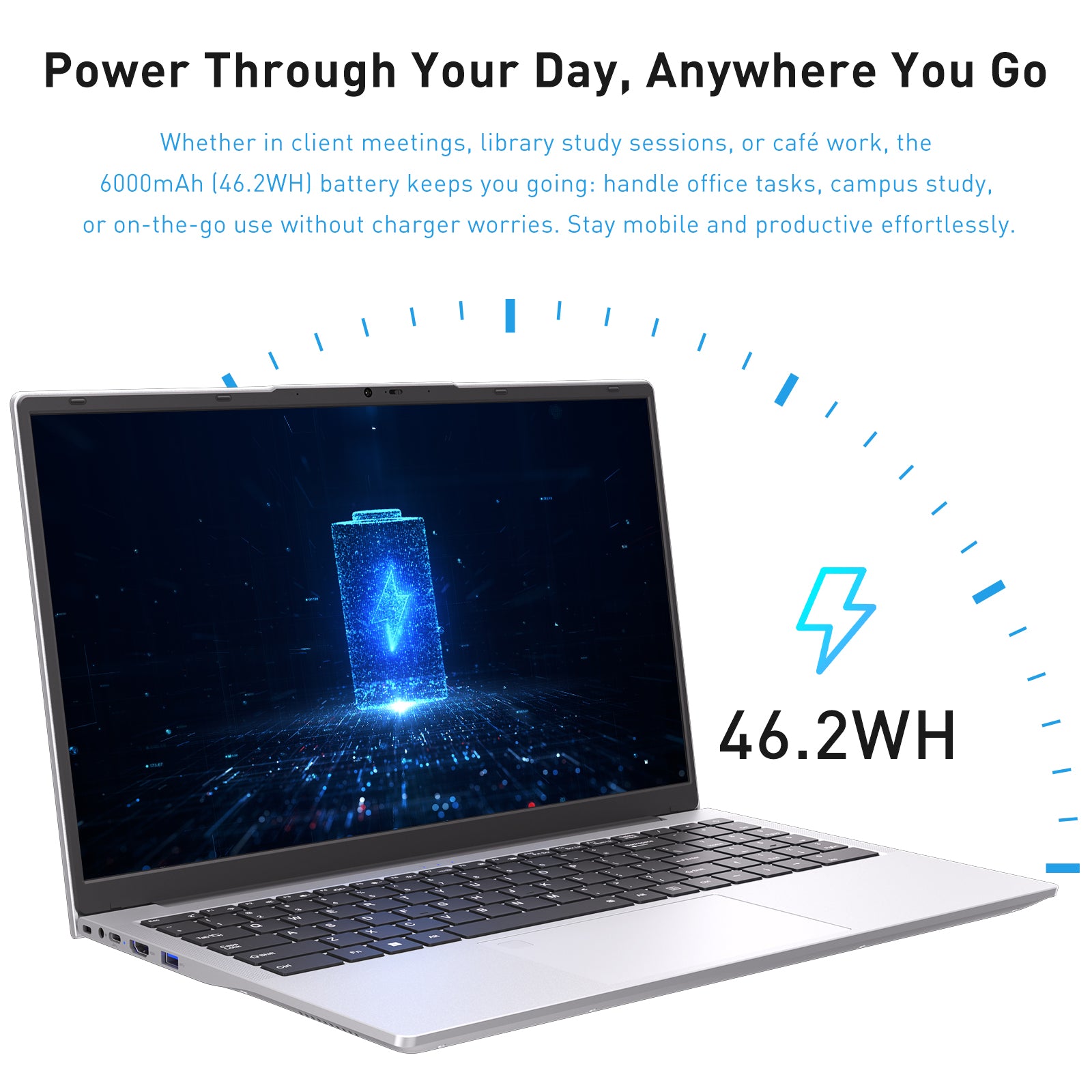 Laptop 15.6 Inch PC, 16GB Dual RAM 512GB SSD, Ordinateur Portable, Type-C Full Function, Dual-Core Processor Up to 2.8GHz, Backlit Fingerprint Unlock, 1920x1080P FHD WiFi 5 USB 3.0&2.0 6000mAh, Silver