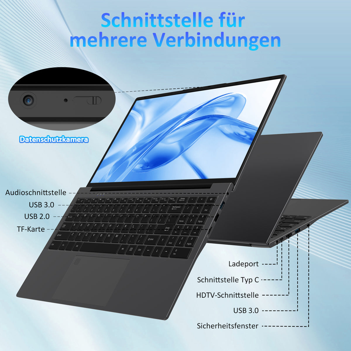 Laptop 15,6 Zoll Grau, N95 4-Kern-Prozessor, 32GB DDR4 RAM 1TB NVMe SSD, Notebook mit Full HD Display, Beleuchtete Tastatur, Fingerabdrucksensor, für Büro und Studium