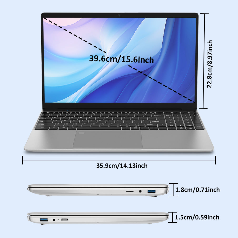auusda T152A 15.6" IPS Laptop, Intel N95 Processor, 16GB DDR4 RAM, 1TB NVMe SSD, UHD Graphics, 1920×1080 Full HD, 2.4G/5G WiFi, BT 5.0, Mini HDMI, Windows 11 Pro, 8000mAh Battery