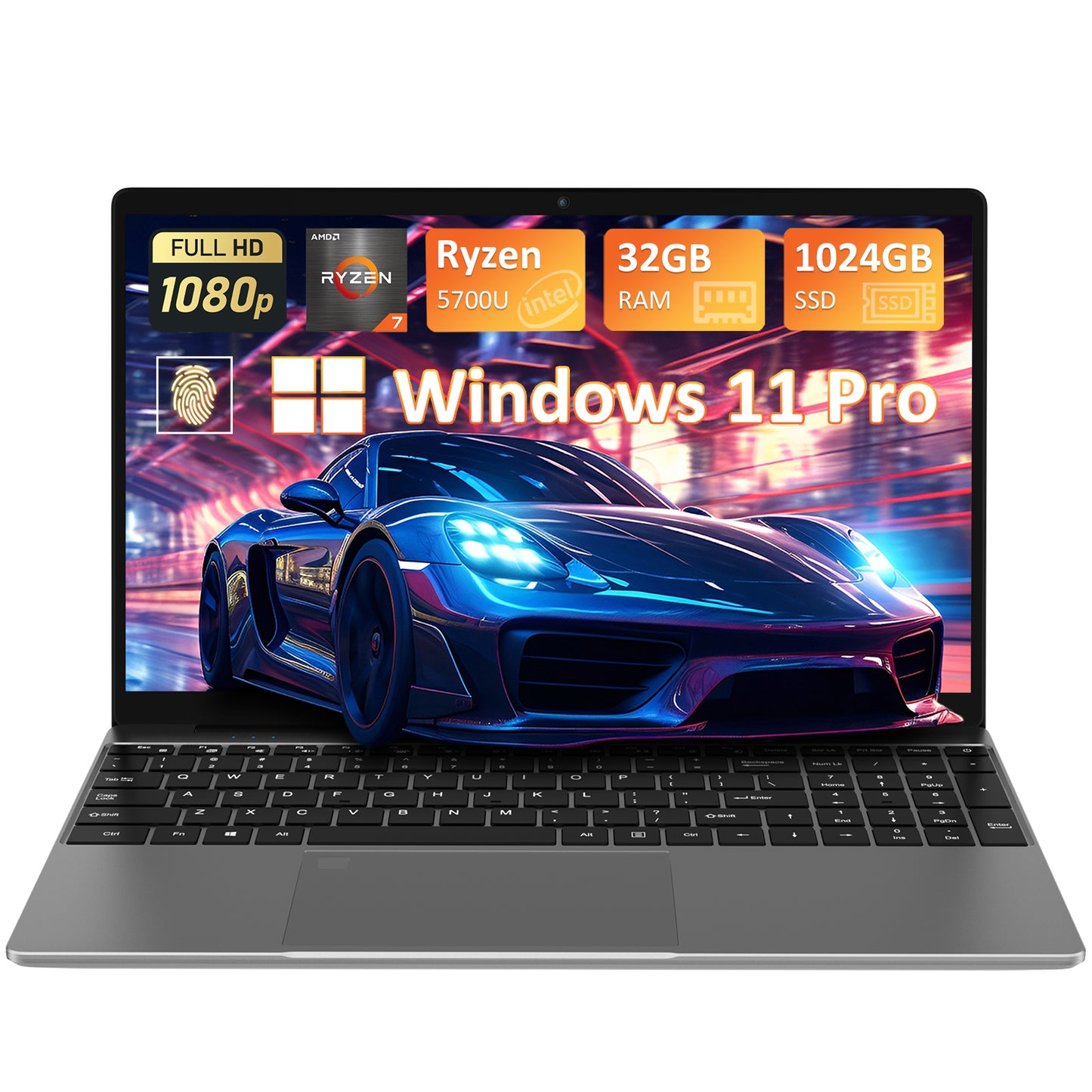 Auusda T152A 15.6" Gaming Laptop w/AMD Ryzen 7 5700U up to 4.3GHz, 32GB DDR4 RAM 1TB NVMe SSD, Windows 11 Pro Laptop Computer, Backlit Keyboard, Fingerprint Unlock, Gray