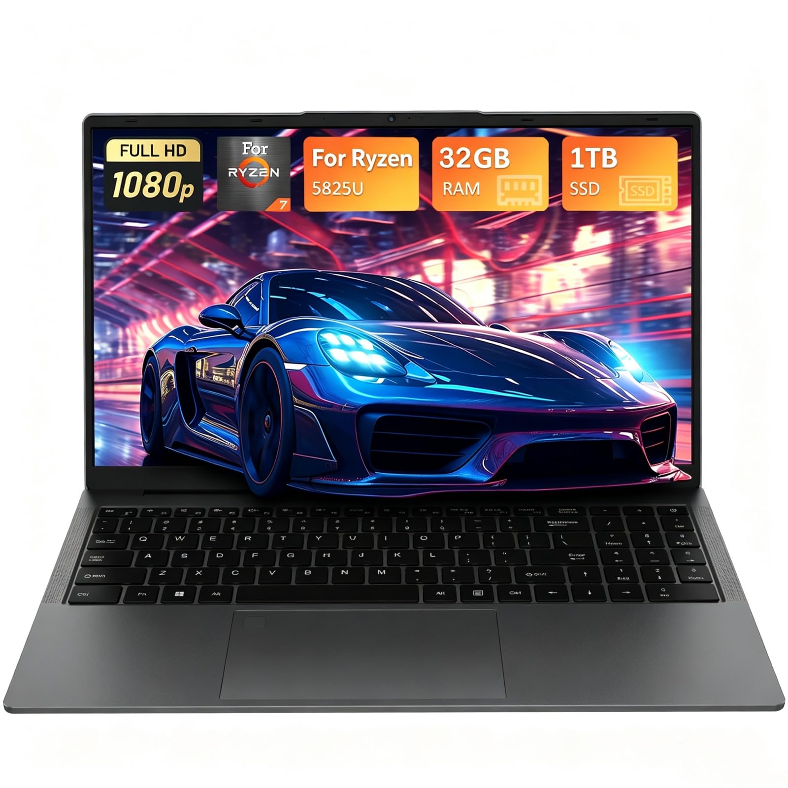 Auusda 15.6'' Laptop for Work & Students for Ryzen 7 5825U (up to 4.5GHz)丨8C16T, Fully Functional USB-C, with Backlit Keyboard, Fingerprint Unlock, Privacy Camera, 32GB RAM, 1TB SSD, Gray