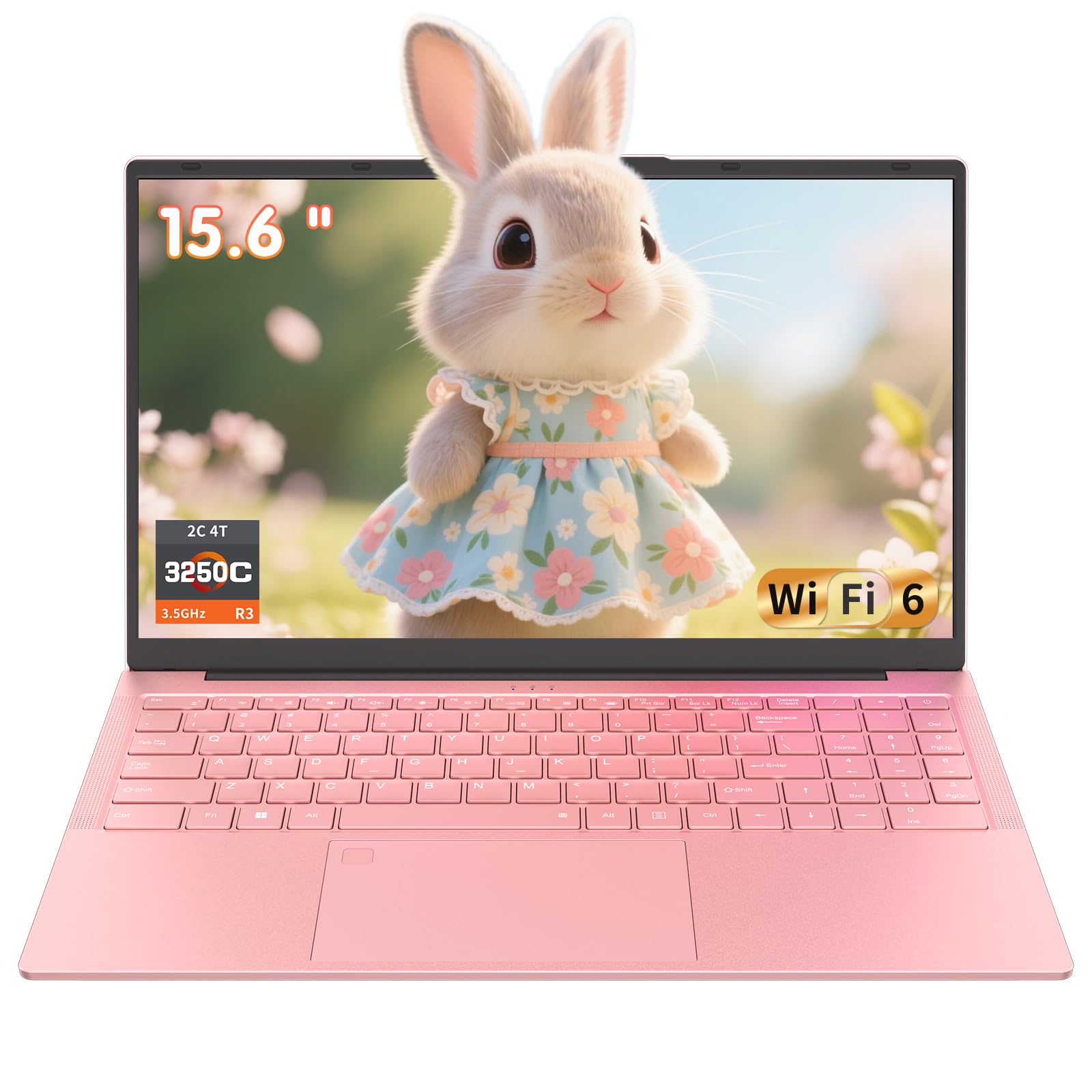 auusda 15.6" Traditional Laptop Computer for Students & Work, Ryzen 3 Processor, Backlit Keyboard, Fingerprint, WiFi 6, BT 5.3, Dual USB Type-C, Win11 Pro, 8GB RAM (Up to 32GB), 512GB NVMe SSD, Pink