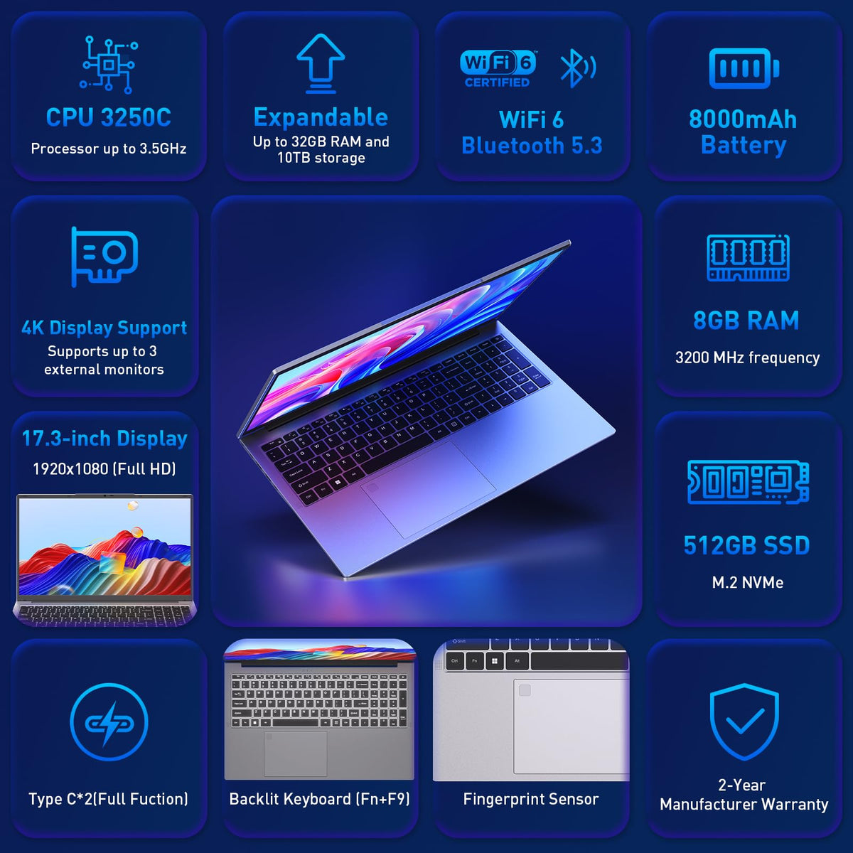 Auusda T152A Business-Laptop – Intel N95-CPU, 32 GB RAM, 1 TB SSD