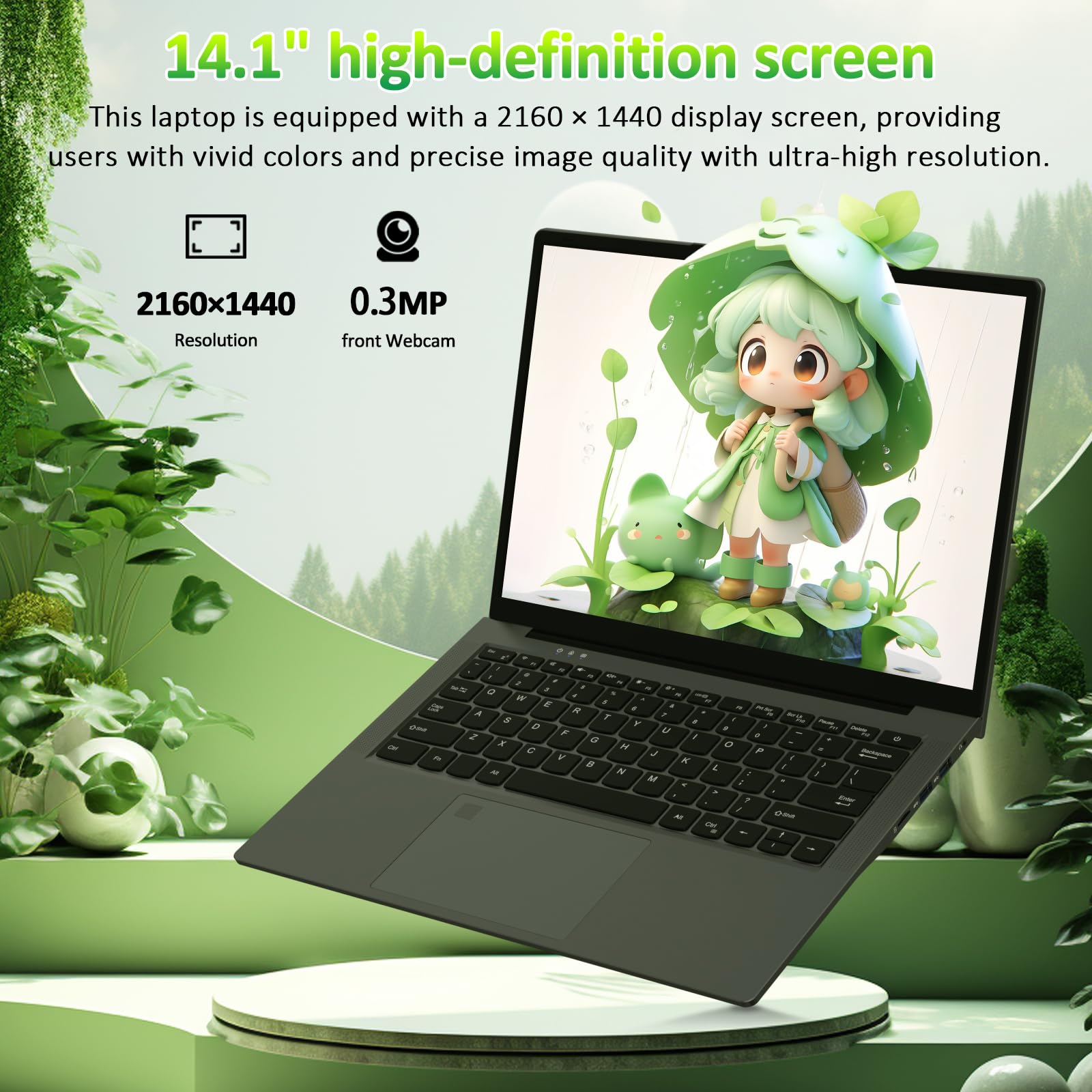 auusda14.1'' Notebook Computer Laptop IPS 2160* 1440 8GB RAM 256GB SSD N5105 Processor with WiFi 5, Bluetooth 5, USB 3.0 Interface *2/ TYPE-C*1(Full Function), Win 11 Pro, with Backlight/ Fingerprint, Grey