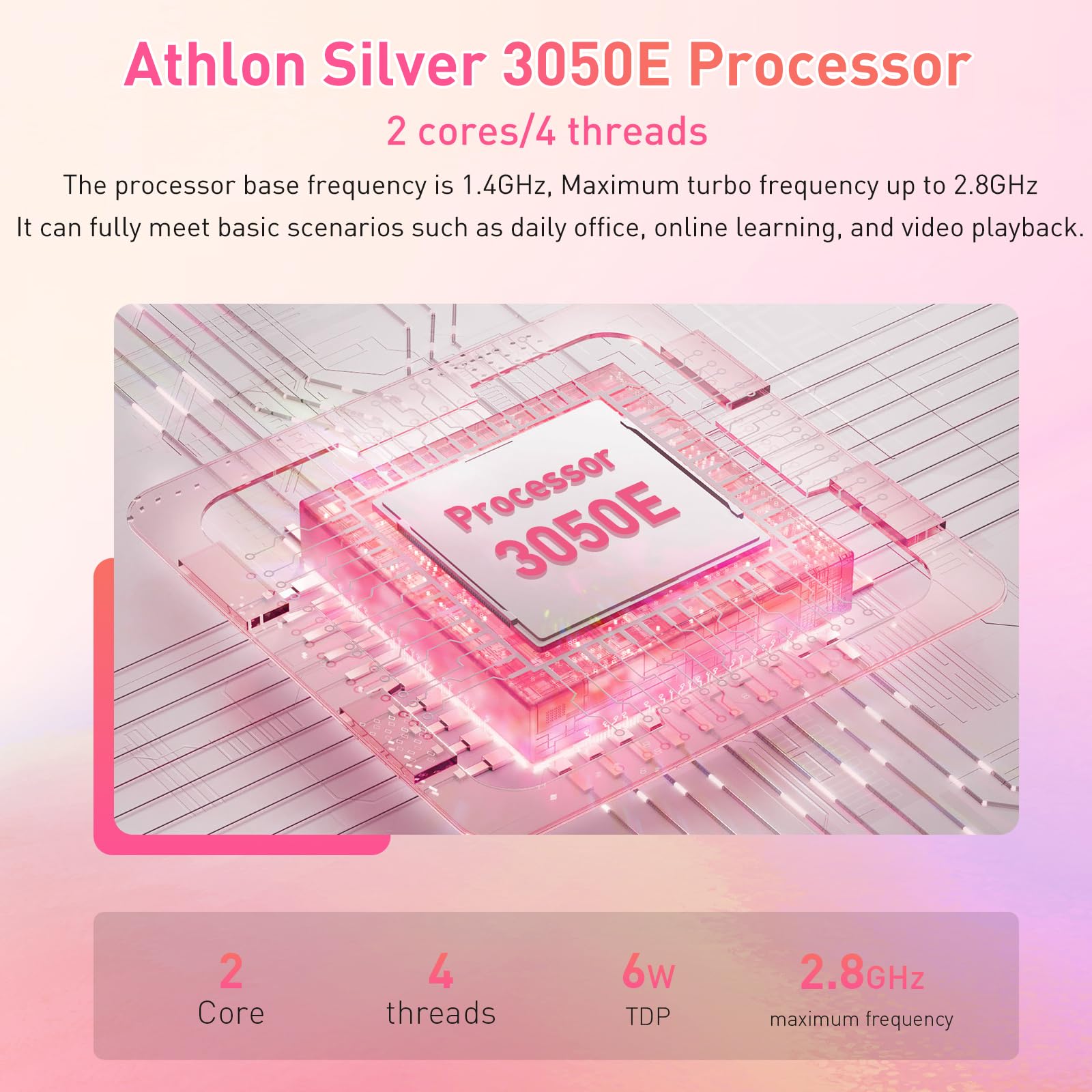 auusda 15.6" FHD Laptop, Athlon Silver 3050E Processor, 16GB DDR4 RAM, 512GB SSD, WiFi 5/ USB 3.0/ Type-C/HDMI, Win 11 Pro, IPS Thin and Light Computer Notebook for Work, Study and Entertainment, Pink