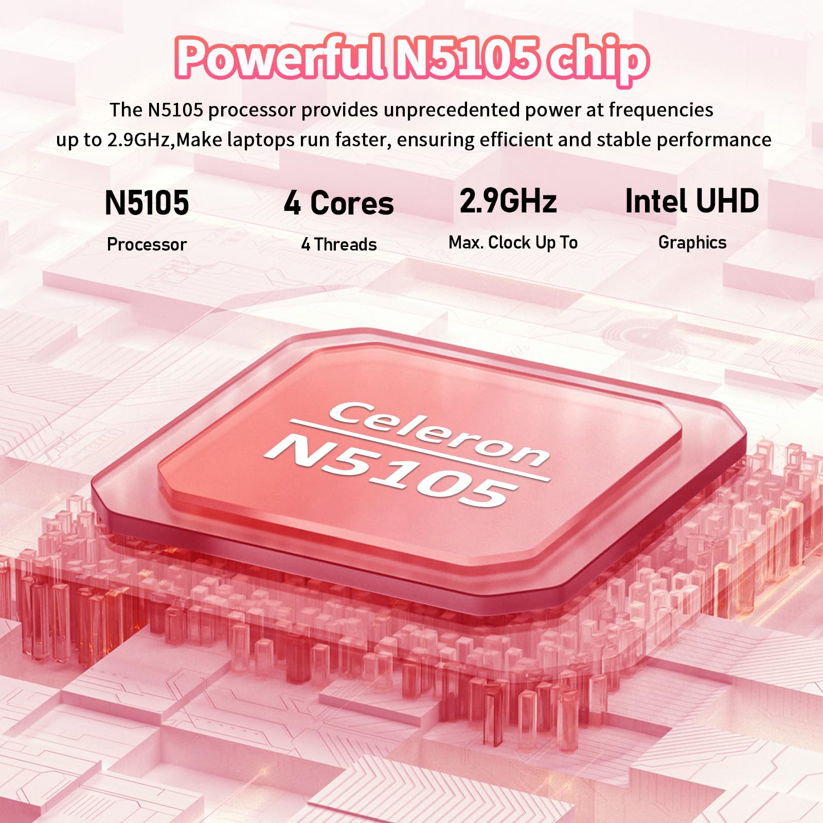 auusda 14.1" N5105 Processor Traditional Notebook Laptop,16GB DDR4 RAM, 512GB SSD, UHD (2160x1440 Pixels), Fingerprint Login, Backlit Keyboard, Dual Band WiFi 5, Bluetooth 5, USB 3.0, Win 11 Pro, Pink