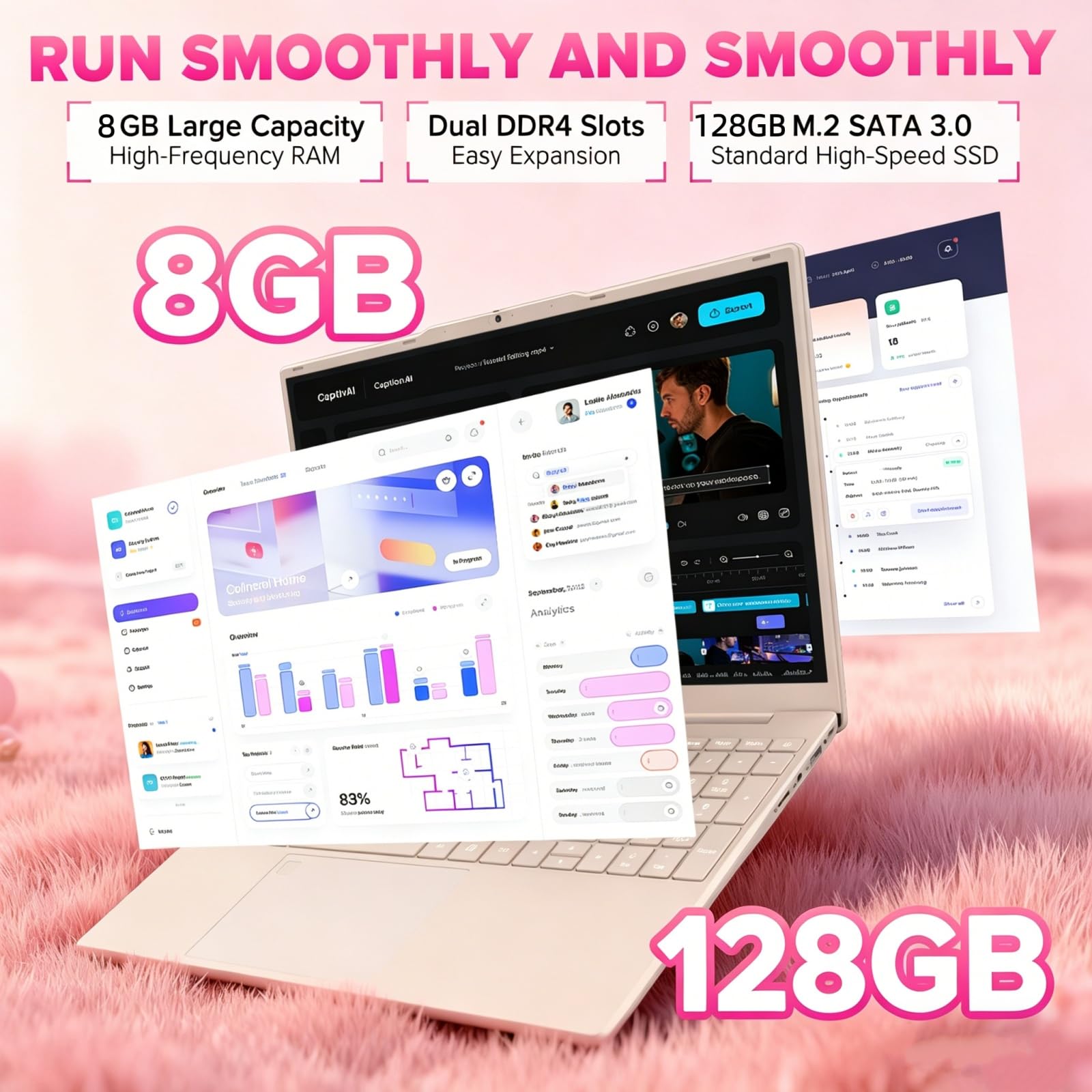 Auusda 2026 Lightweight Portable Pink Laptop, 4C4T-Processor, 15.6" FHD IPS丨Backlit Keyboard, Privacy Camera, Fingerprint Reader, Win 11 Pro, HDMI, for Business Work Study, 8GB RAM 128GB NVMe SSD