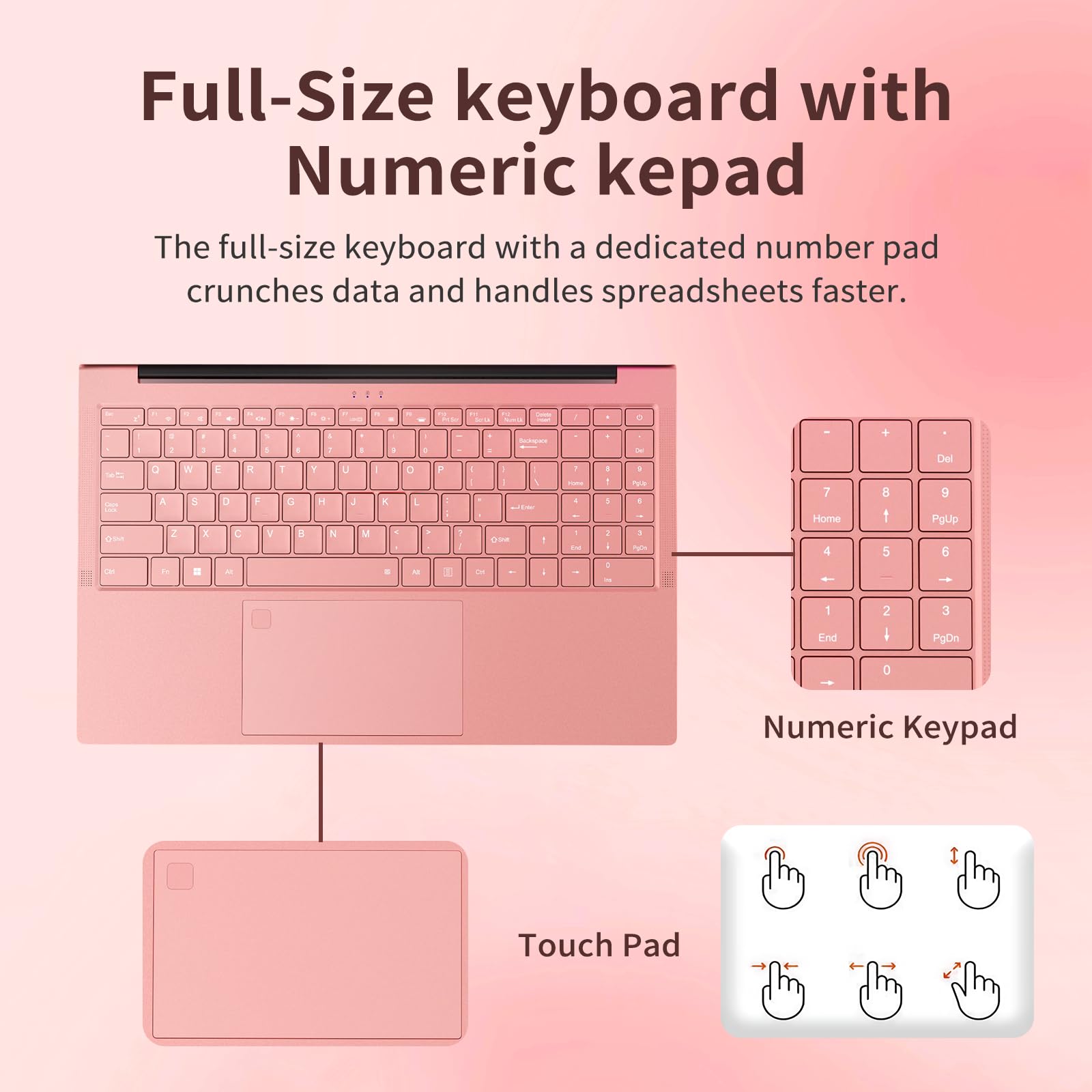 auusda 15.6" Traditional Laptop Computer for Students & Work, Ryzen 3 Processor, Backlit Keyboard, Fingerprint, WiFi 6, BT 5.3, Dual USB Type-C, Win11 Pro, 8GB RAM (Up to 32GB), 512GB NVMe SSD, Pink