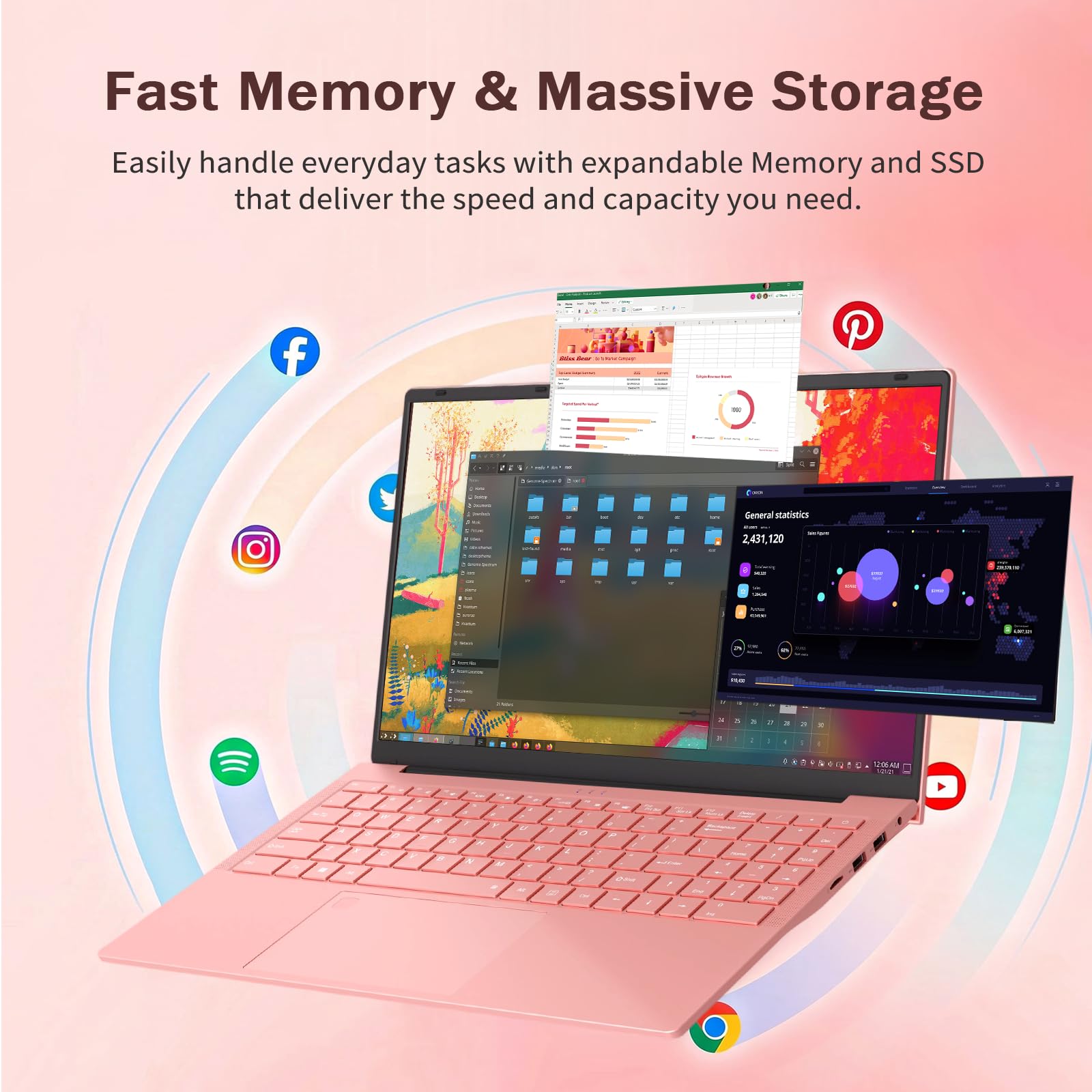 auusda 15.6" Traditional Laptop Computer for Students & Work, Ryzen 3 Processor, Backlit Keyboard, Fingerprint, WiFi 6, BT 5.3, Dual USB Type-C, Win11 Pro, 8GB RAM (Up to 32GB), 512GB NVMe SSD, Pink
