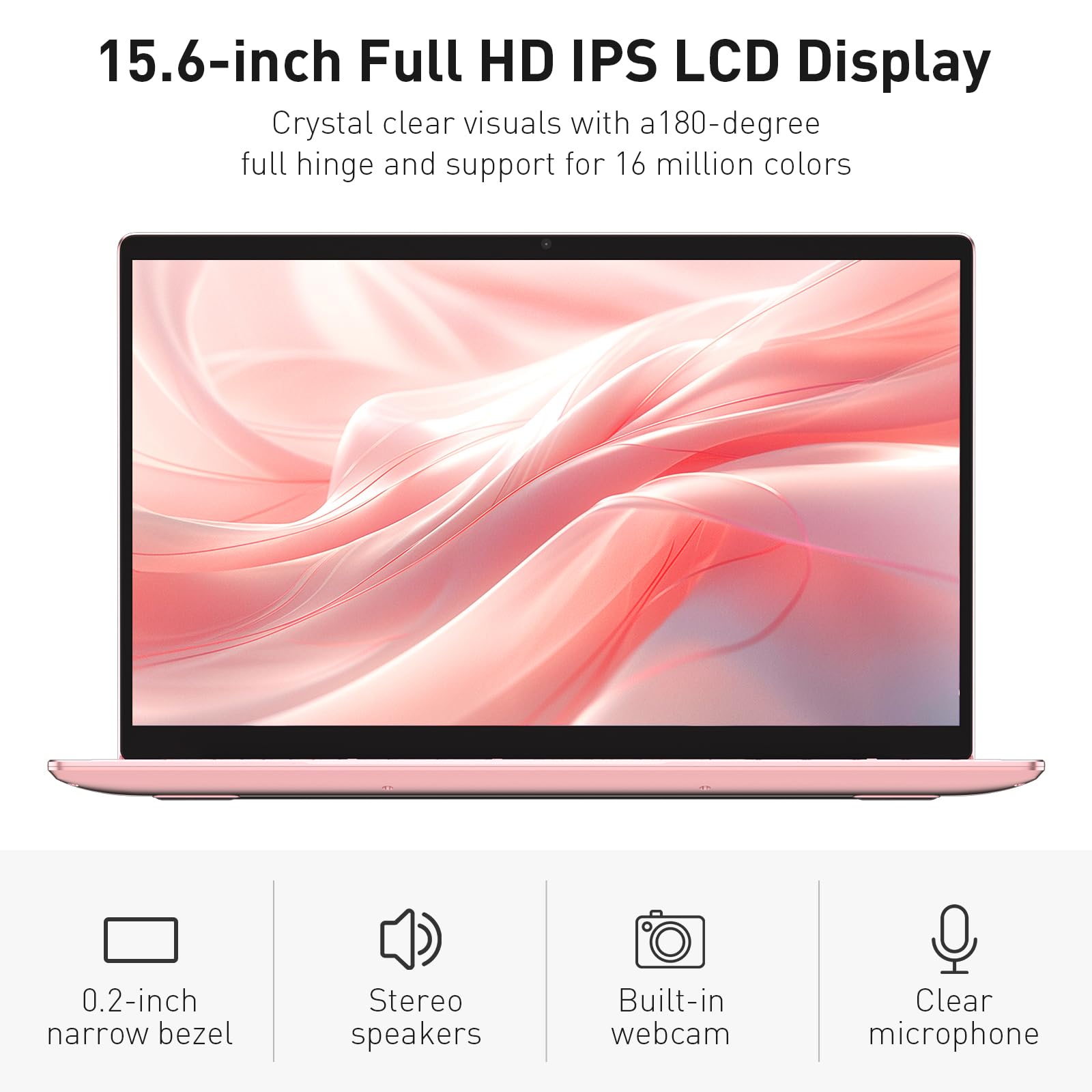 Auusda Business Laptop Computer for Work, Notebook PC for College Students, 15.6" FHD Display, Up to 3.4GHz CPU, Backlit Keyboard, Fingerprint ID, Up to 10TB Storage, 16GB DDR4 RAM, 1TB NVMe, Pink