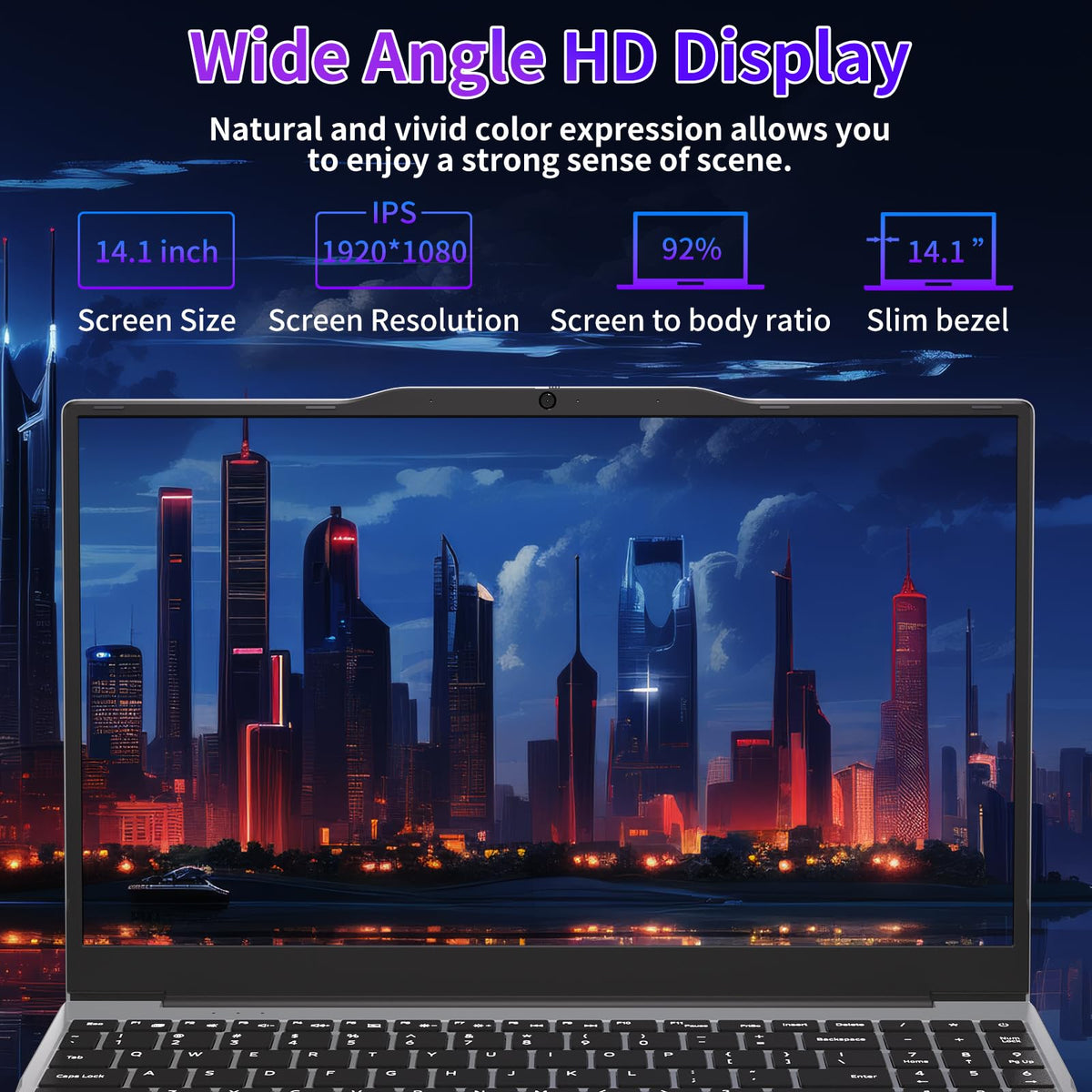 Auusda Student Laptop,14.1" FHD Laptop for Business and Study, 4-Core N5095丨Numeric Keypad, Backlit Keyboard, Privacy Camera, USB 3.0, HDMI, Lightweight & Portable, 8GB RAM, 256GB SSD, Silver