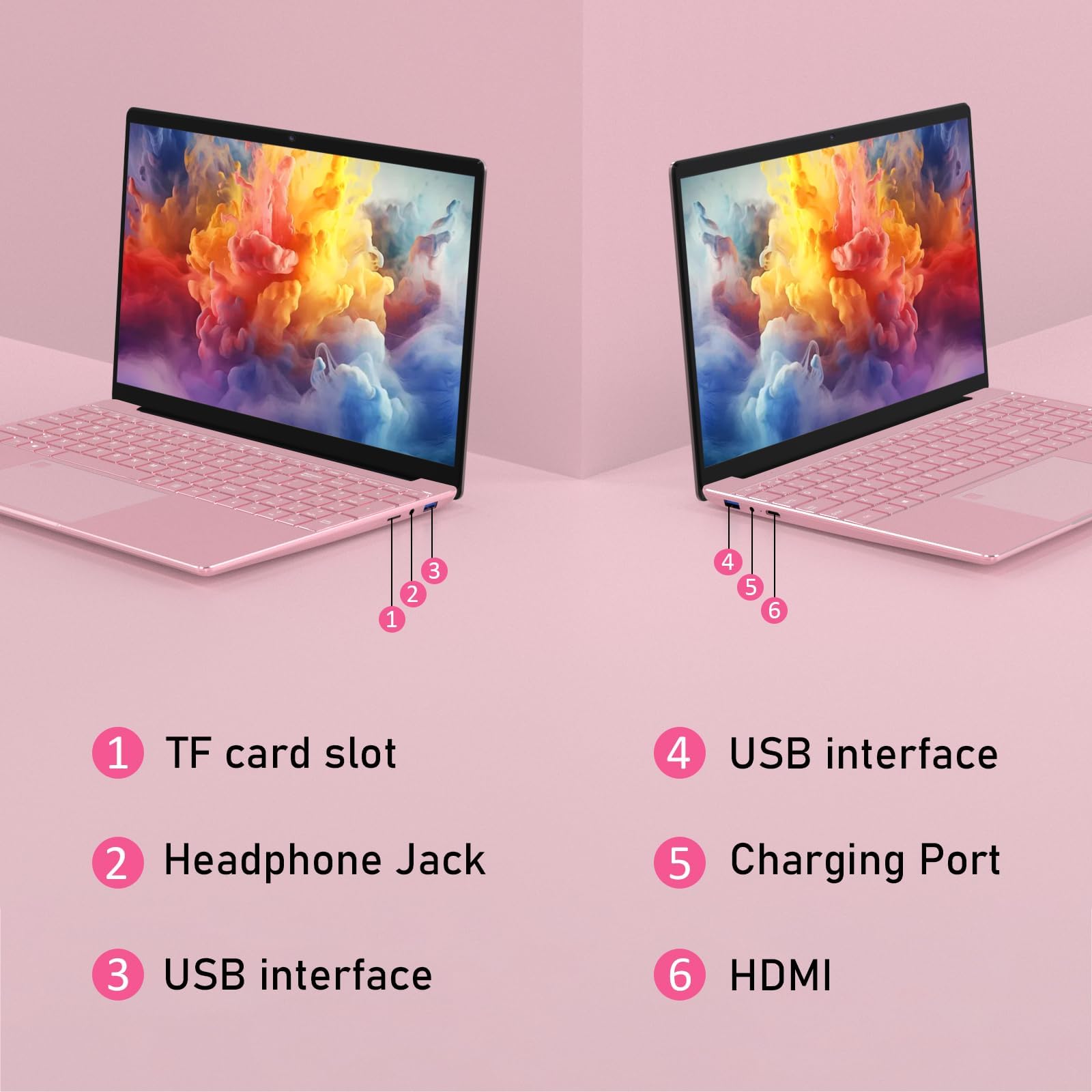 T152A 15.6" IPS Laptop, Intel N95 Processor, 8GB DDR4 RAM, 512GB NVMe SSD, UHD Graphics, 1920×1080 Full HD, 2.4G/5G WiFi, BT 5.0, Mini HDMI, Windows 11 Pro, 8000mAh Battery,Pink