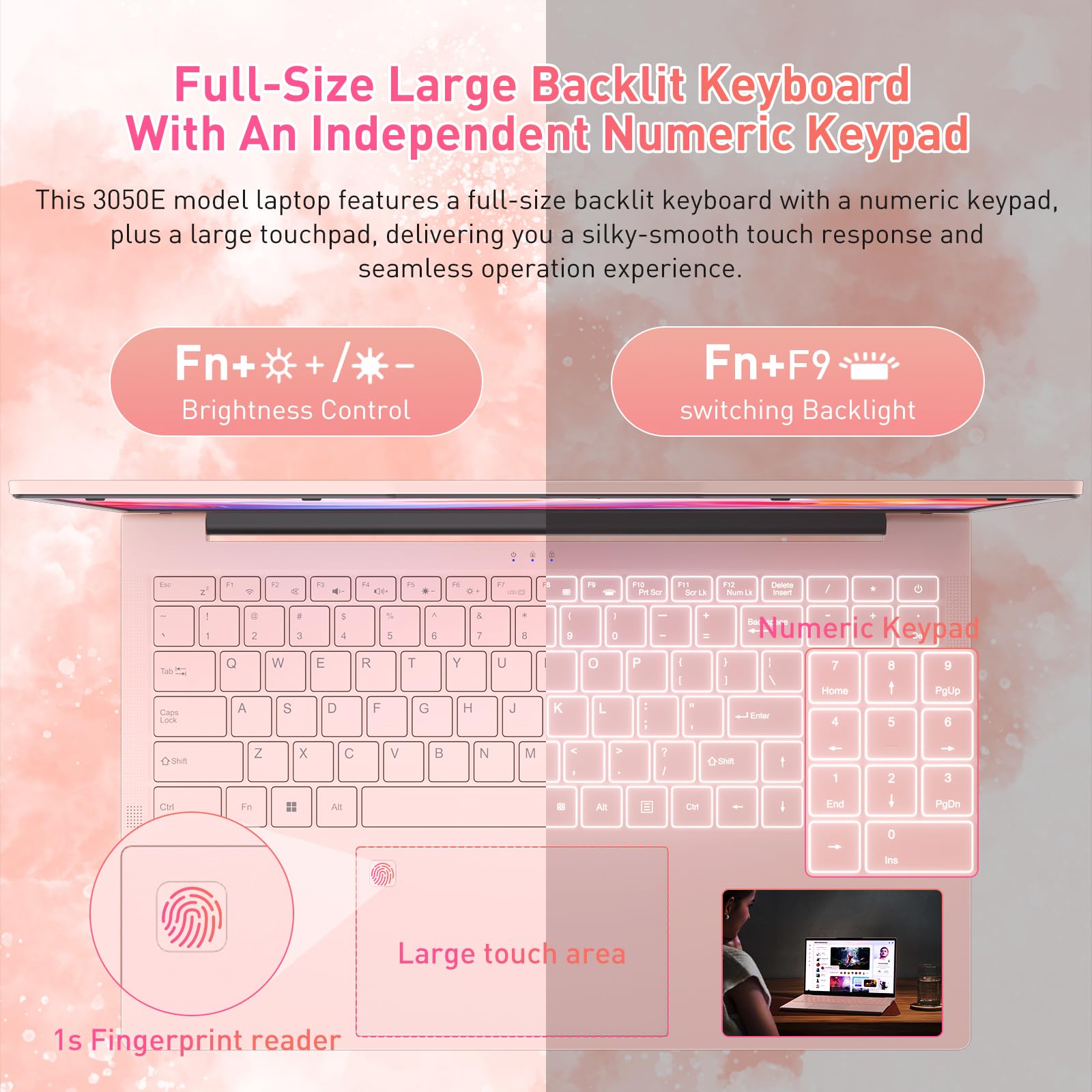 auusda 15.6" FHD Laptop, Athlon Silver 3050E Processor, 16GB DDR4 RAM, 512GB SSD, WiFi 5/ USB 3.0/ Type-C/HDMI, Win 11 Pro, IPS Thin and Light Computer Notebook for Work, Study and Entertainment, Pink