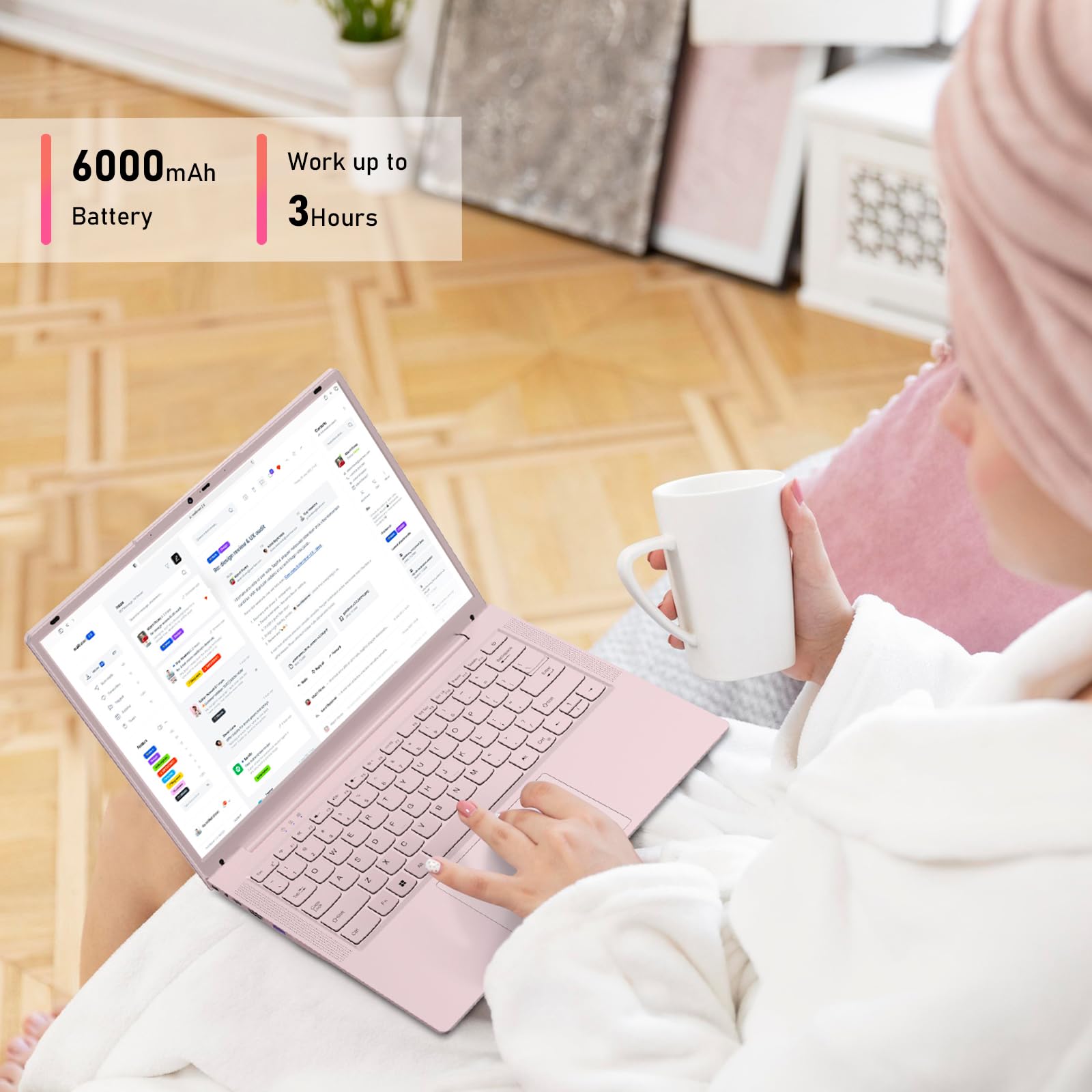 auusda 14.1" N5105 Processor Traditional Notebook Laptop,16GB DDR4 RAM, 512GB SSD, UHD (2160x1440 Pixels), Fingerprint Login, Backlit Keyboard, Dual Band WiFi 5, Bluetooth 5, USB 3.0, Win 11 Pro, Pink