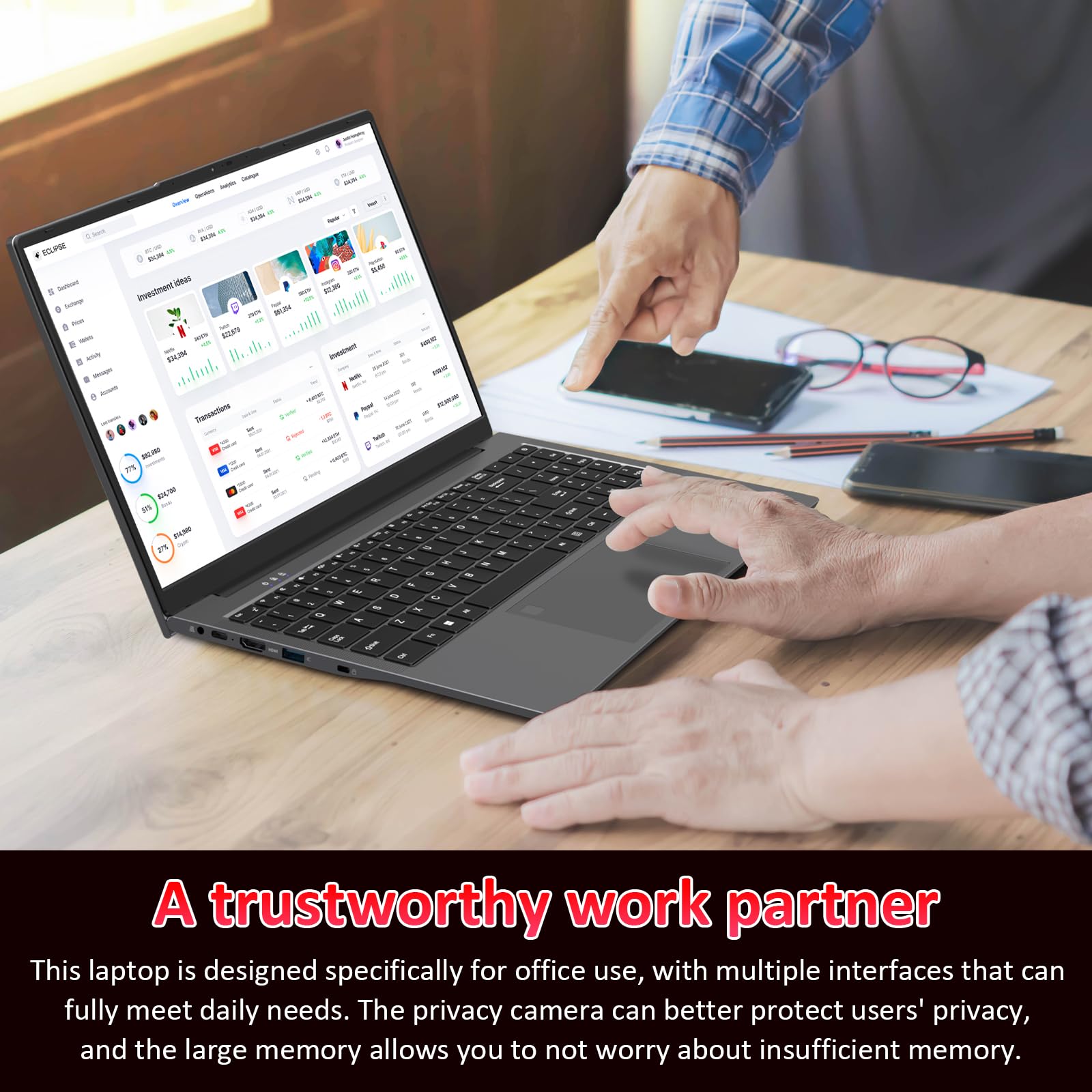 Ordinateur portable professionnel Auusda T152A - Processeur Intel N95, 32 Go de RAM, 1 To de SSD