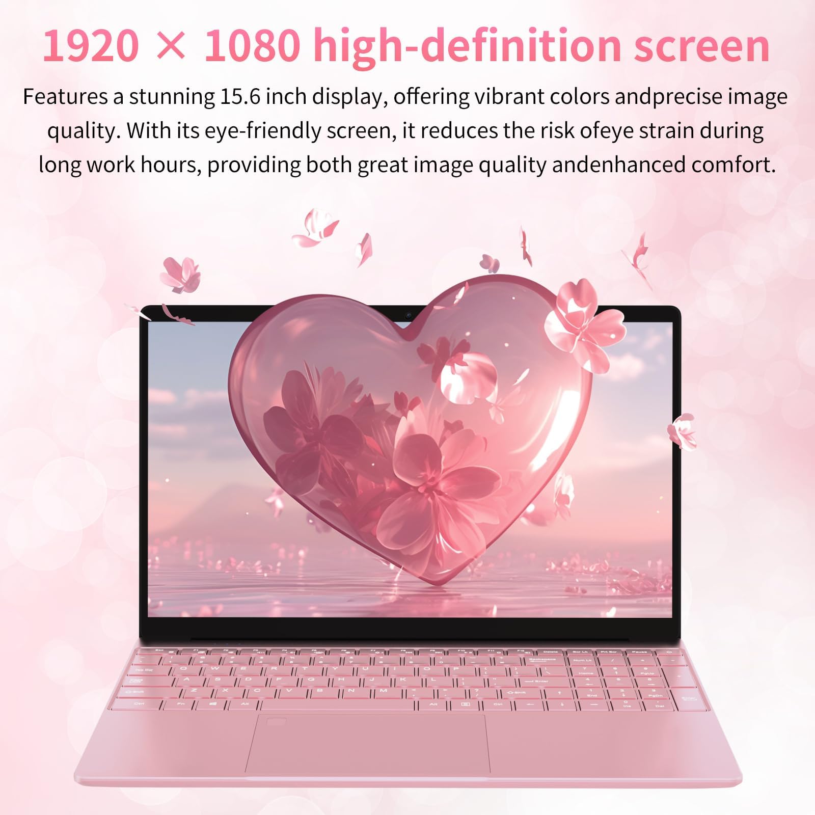 T152A 15.6" IPS Laptop, Intel N95 Processor, 8GB DDR4 RAM, 512GB NVMe SSD, UHD Graphics, 1920×1080 Full HD, 2.4G/5G WiFi, BT 5.0, Mini HDMI, Windows 11 Pro, 8000mAh Battery,Pink