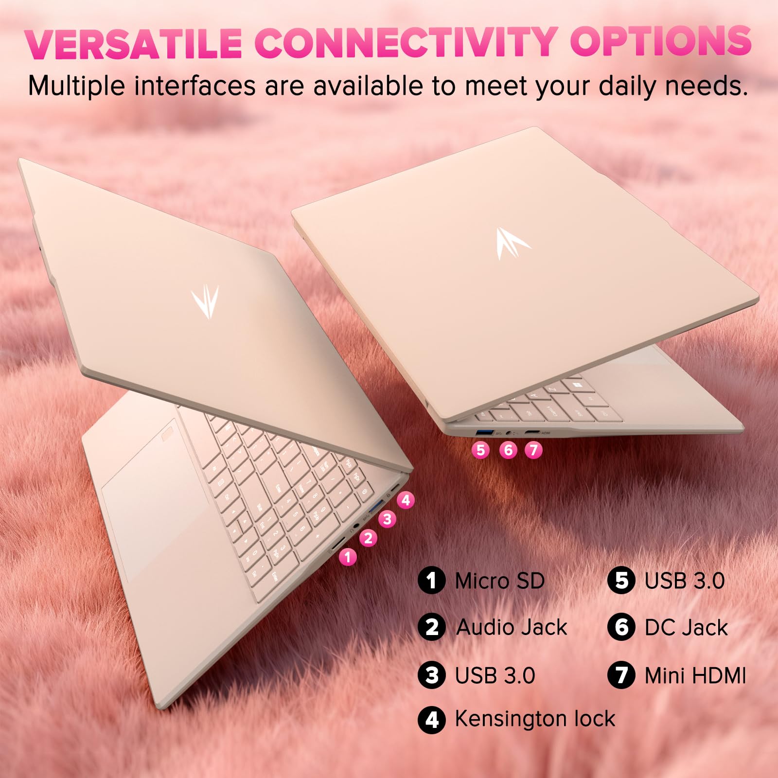 Auusda 2026 Lightweight Portable Pink Laptop, 4C4T-Processor, 15.6" FHD IPS丨Backlit Keyboard, Privacy Camera, Fingerprint Reader, Win 11 Pro, HDMI, for Business Work Study, 8GB RAM 128GB NVMe SSD