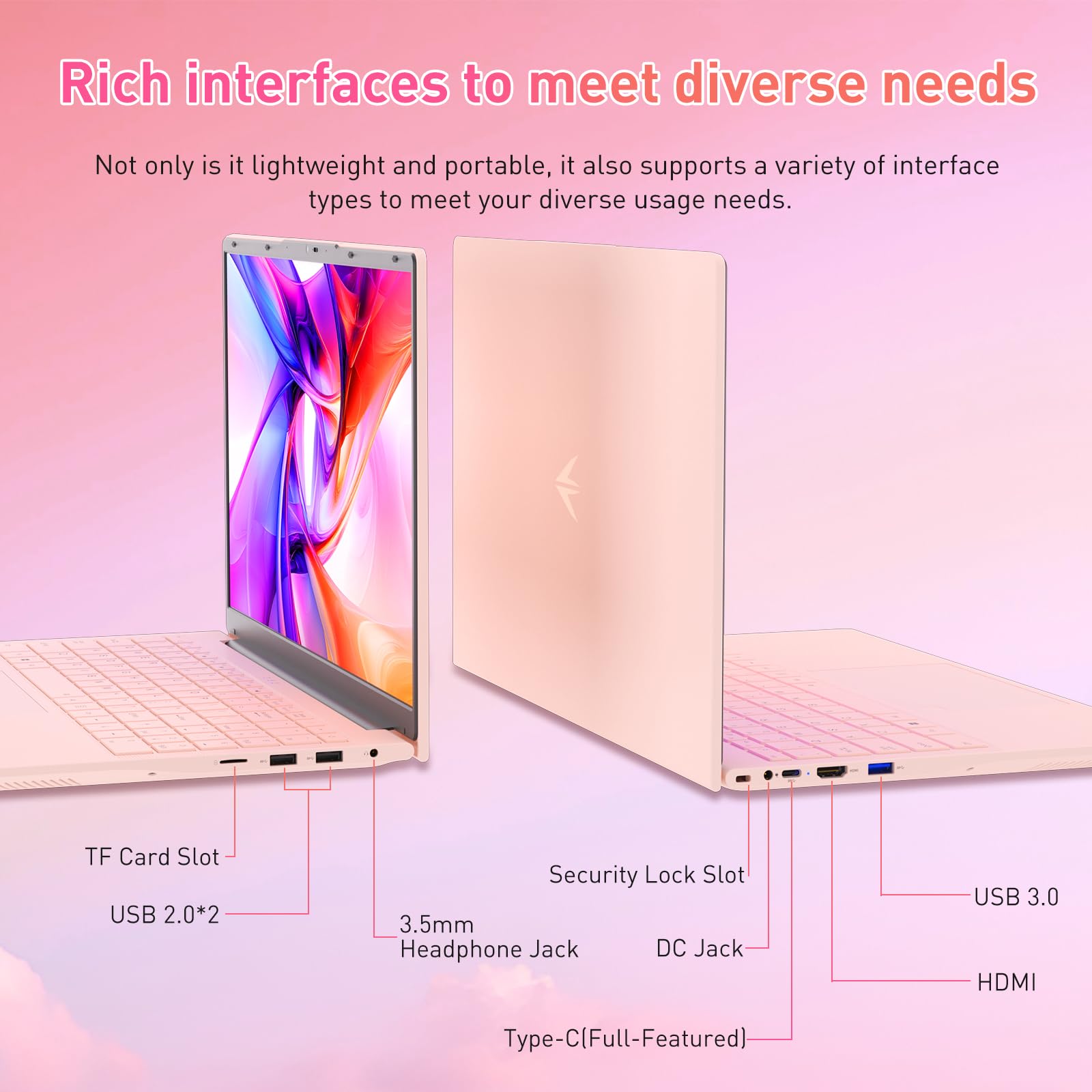 auusda 15.6" FHD Laptop, Athlon Silver 3050E Processor, 32GB DDR4 RAM, 1TB SSD, WiFi 5/ USB 3.0/ Type-C/ HDMI, Win 11 Pro, IPS Thin and Light Computer Notebook for Work, Study and Entertainment, Pink