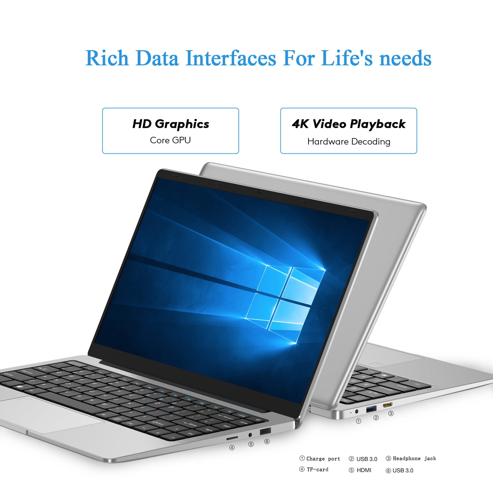 Auusda A146G 14.1" Laptop: Intel Celeron J4125, 8GB DDR4, 256GB SSD, Windows 11 Pro Home Laptop, Wifi+Bluetooth - Silver